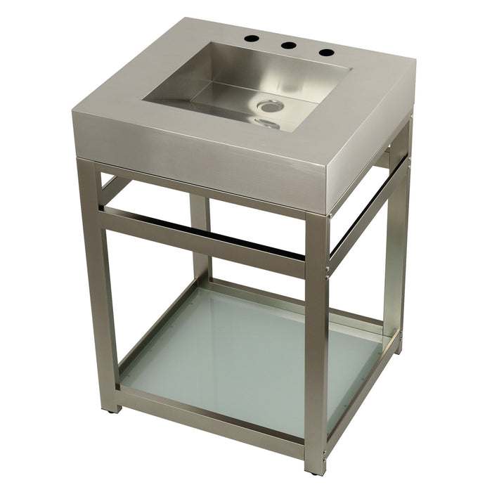 Kingston Commercial KVSP2522B8 Stainless Steel Console Sink with Glass Shelf, Brushed/Brushed Nickel