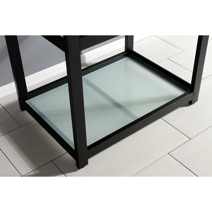 Kingston Commercial KVSP3122B0 31-Inch Stainless Steel Console Sink with Steel Base and Glass Shelf (8-Inch, 3-Hole), Brushed/Matte Black