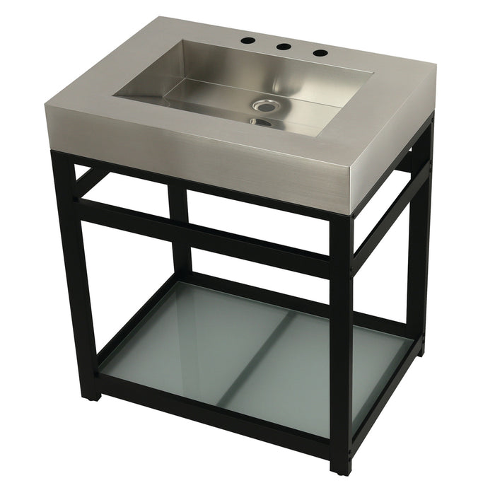 Kingston Commercial KVSP3122B0 31-Inch Stainless Steel Console Sink with Steel Base and Glass Shelf (8-Inch, 3-Hole), Brushed/Matte Black