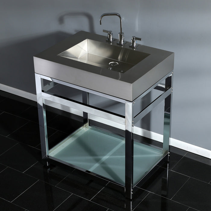 Kingston Commercial KVSP3122B1 Stainless Steel Console Sink with Glass Shelf, Brushed/Polished Chrome