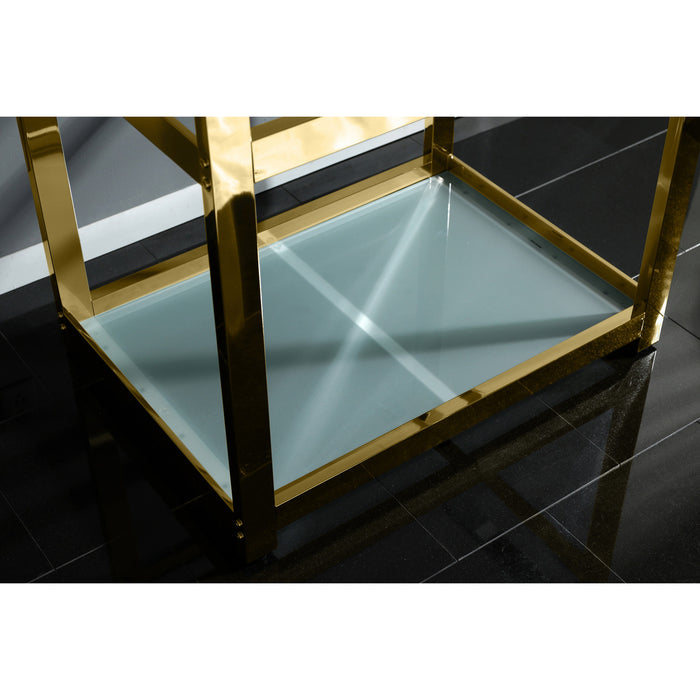Kingston Kingston Commercial KVSP3122B2 31-Inch Stainless Steel Console Sink with Steel Base and Glass Shelf (8-Inch, 3-Hole), Brushed/Polished Brass