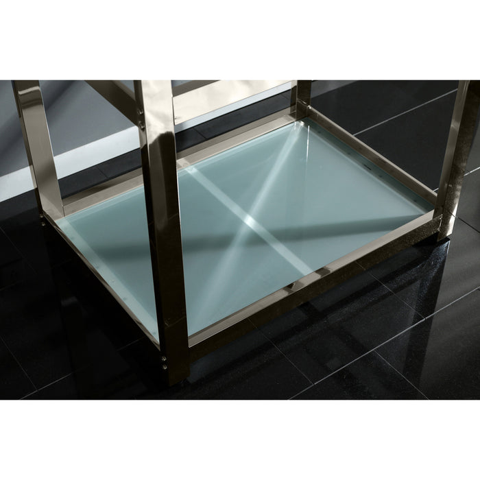 Kingston Kingston Commercial KVSP3122B6 31-Inch Stainless Steel Console Sink with Steel Base and Glass Shelf (8-Inch, 3-Hole), Brushed/Polished Nickel