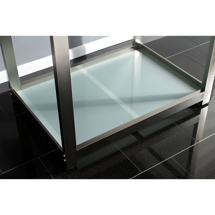 Kingston Commercial KVSP3122B8 31-Inch Stainless Steel Console Sink with Steel Base and Glass Shelf (8-Inch, 3-Hole), Brushed/Brushed Nickel