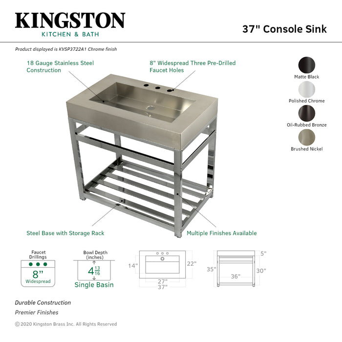 Kingston Commercial KVSP3722A1 Stainless Steel Console Sink, Brushed/Polished Chrome