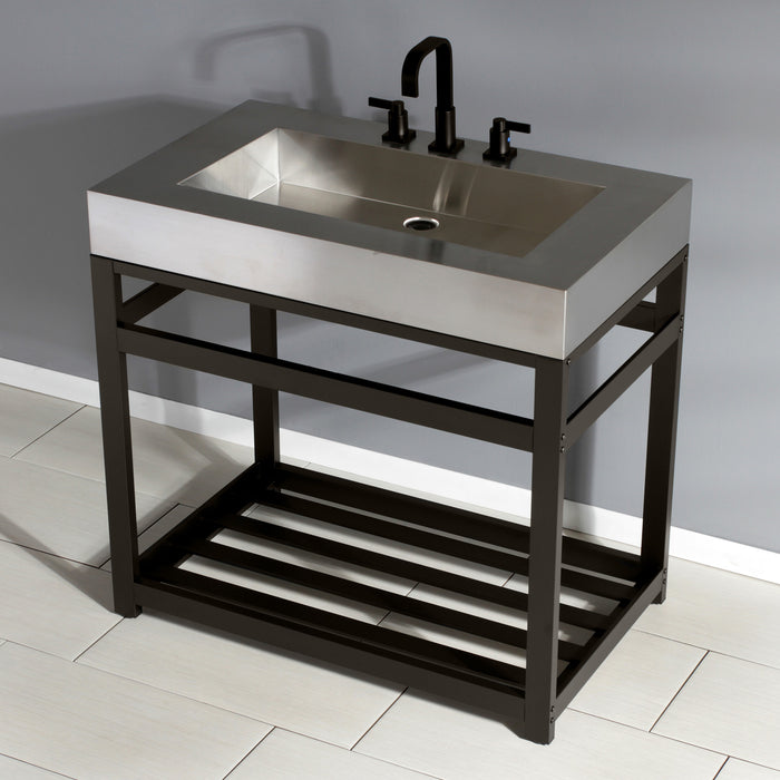 Kingston Commercial KVSP3722A5 37-Inch Stainless Steel Console Sink with Steel Base and Glass Shelf (8-Inch, 3-Hole), Brushed/Oil Rubbed Bronze