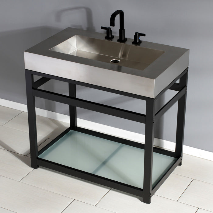 Kingston Commercial KVSP3722B0 Stainless Steel Console Sink with Glass Shelf, Brushed/Matte Black