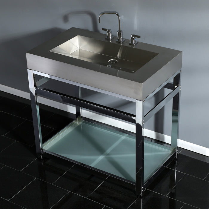 Kingston Commercial KVSP3722B1 Stainless Steel Console Sink with Glass Shelf, Brushed/Polished Chrome