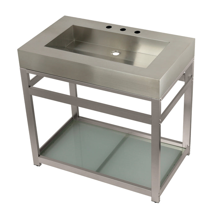 Kingston Commercial KVSP3722B8 Stainless Steel Console Sink with Glass Shelf, Brushed/Brushed Nickel