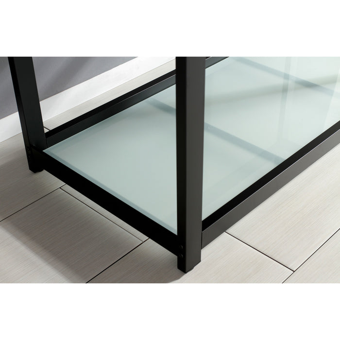 Kingston Kingston Commercial KVSP4922B0 49-Inch Stainless Steel Console Sink with Steel Base and Glass Shelf (8-Inch, 3-Hole), Brushed/Matte Black