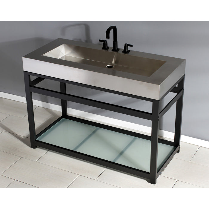 Kingston Kingston Commercial KVSP4922B0 49-Inch Stainless Steel Console Sink with Steel Base and Glass Shelf (8-Inch, 3-Hole), Brushed/Matte Black