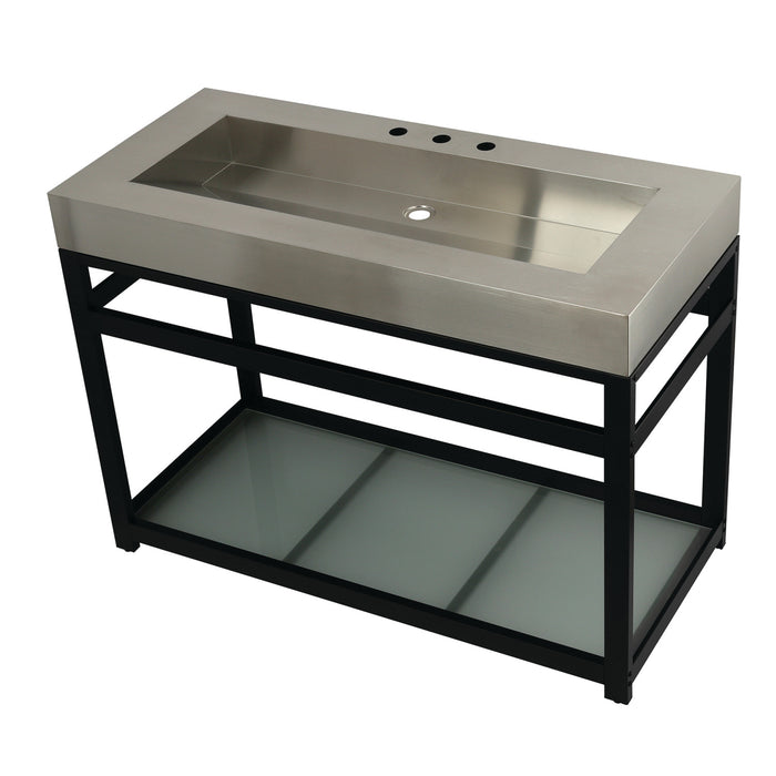Kingston Kingston Commercial KVSP4922B0 49-Inch Stainless Steel Console Sink with Steel Base and Glass Shelf (8-Inch, 3-Hole), Brushed/Matte Black