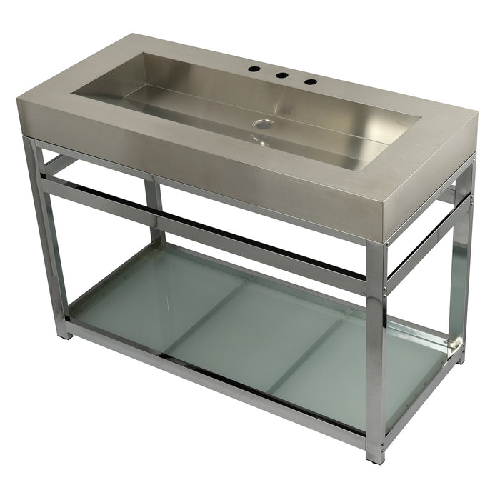 Kingston Commercial KVSP4922B1 Stainless Steel Console Sink with Glass Shelf, Brushed/Polished Chrome
