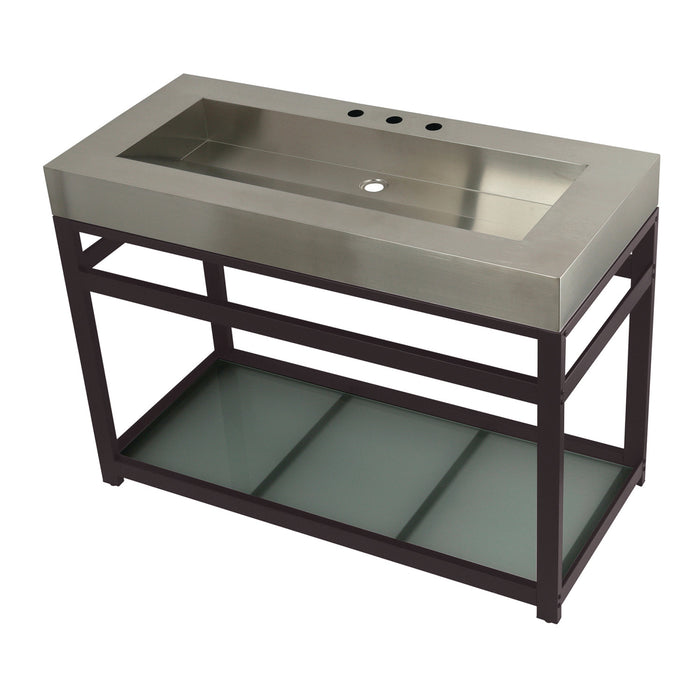 Kingston Kingston Commercial KVSP4922B5 49-Inch Stainless Steel Console Sink with Steel Base and Glass Shelf (8-Inch, 3-Hole), Brushed/Oil Rubbed Bronze