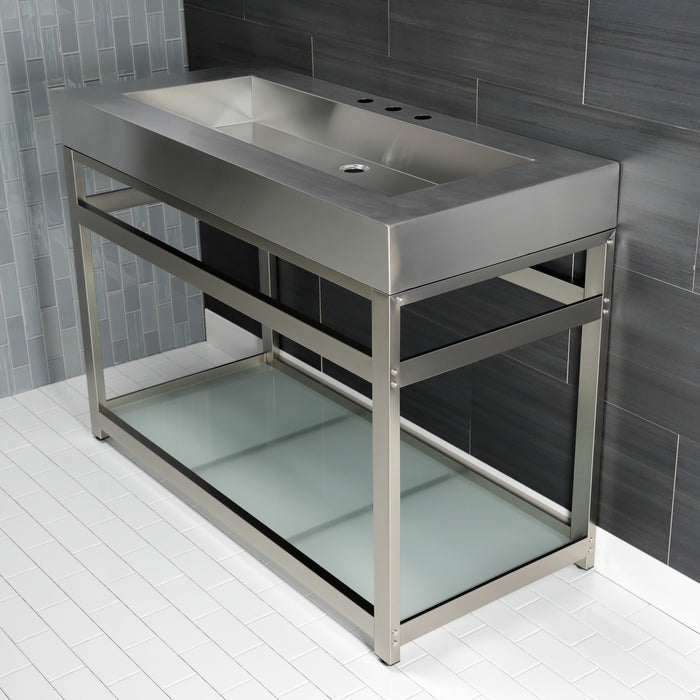 Kingston Commercial KVSP4922B8 Stainless Steel Console Sink with Glass Shelf, Brushed/Brushed Nickel