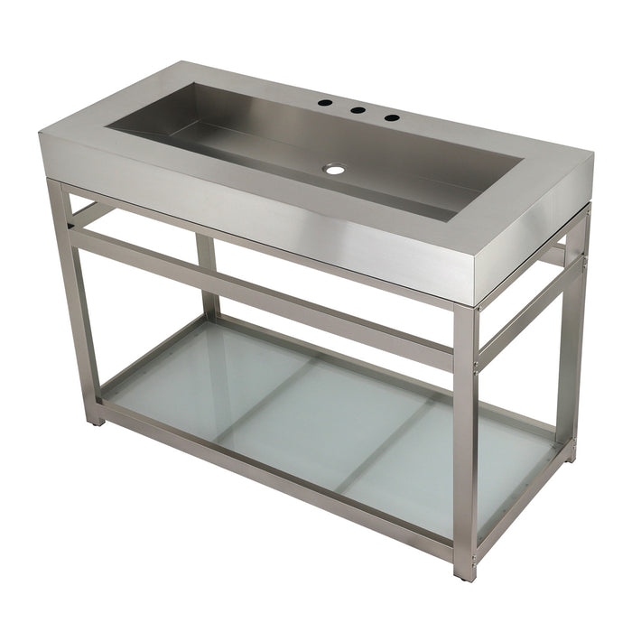 Kingston Kingston Commercial KVSP4922B8 49-Inch Stainless Steel Console Sink with Steel Base and Glass Shelf (8-Inch, 3-Hole), Brushed/Brushed Nickel