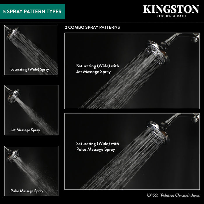 Kingston Tulare KX1551 - Vilbosch 5-Inch Round 5-Function ABS Shower Head, Polished Chrome