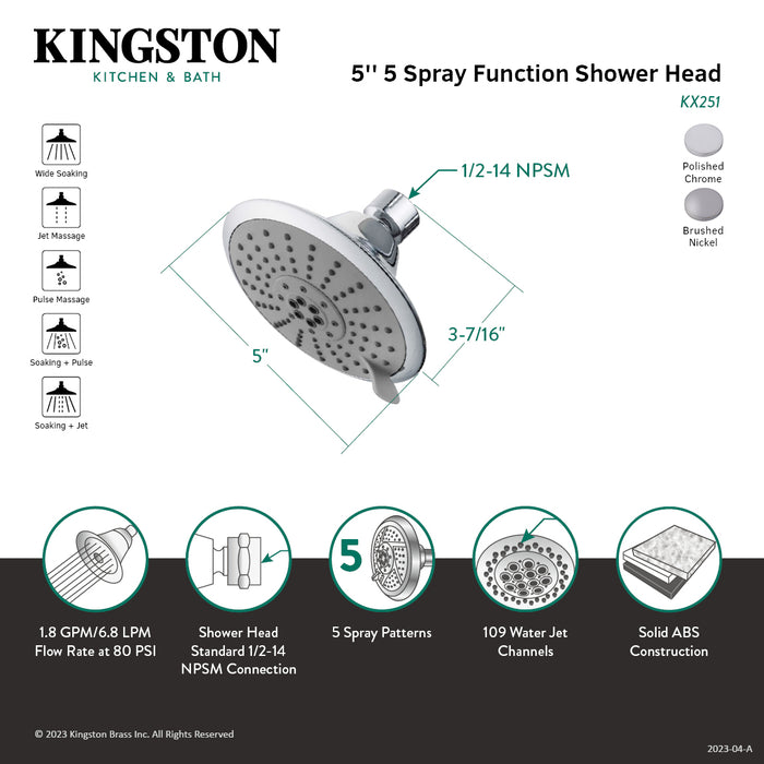 Shower Scape KX251 5-Function 5-Inch Plastic Shower Head, Polished Chrome