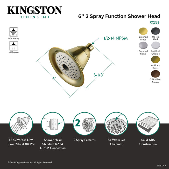 Shower Scape KX367 6-Inch Plastic Adjustable Shower Head, Brushed Brass