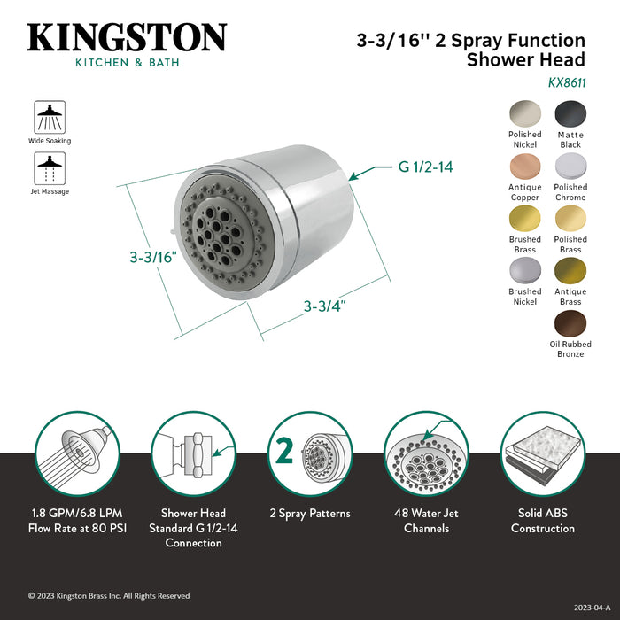 Kingston Sona KX8617 - Vilbosch 3-3/16 Inch Round 2-Function ABS Shower Head, Brushed Brass