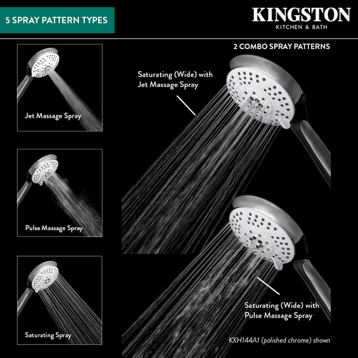 Kingston Tulare KXH144A1 - Vilbosch 5-Function Round Hand Shower, Polished Chrome