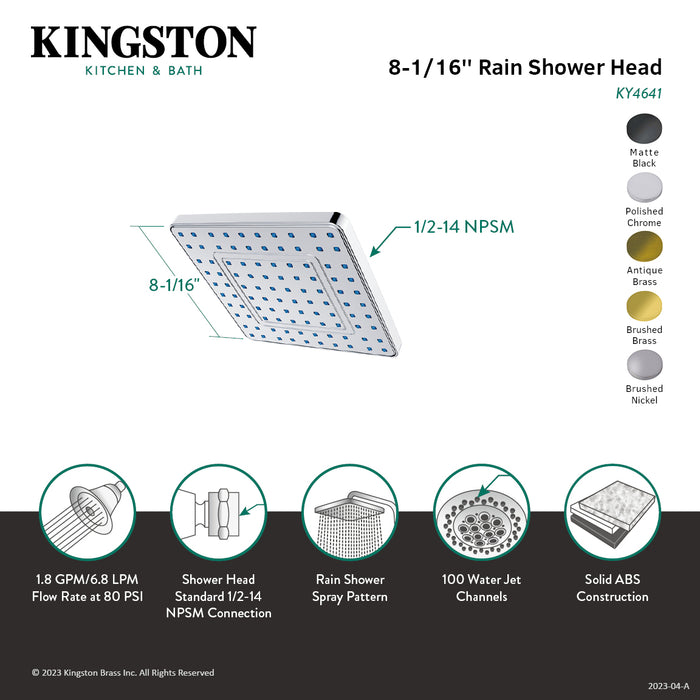 Kingston Sona KY4640 - Claremont 8-Inch Square Raindrop ABS Shower Head, Matte Black