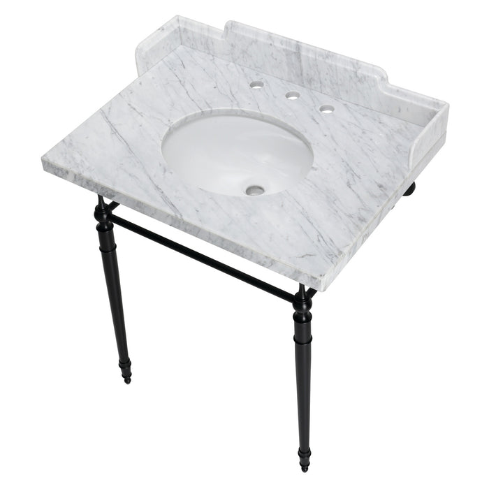 Fauceture LMS3022M80 30-Inch Carrara Marble Console Sink with Brass Legs, Marble White/Matte Black