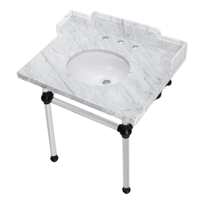 Kingston Tulare LMS3030MA0 - Pemberton 30-Inch Carrara Marble Console Sink with Acrylic Legs (8-Inch, 3-Hole), Carrara Marble White/Matte Black