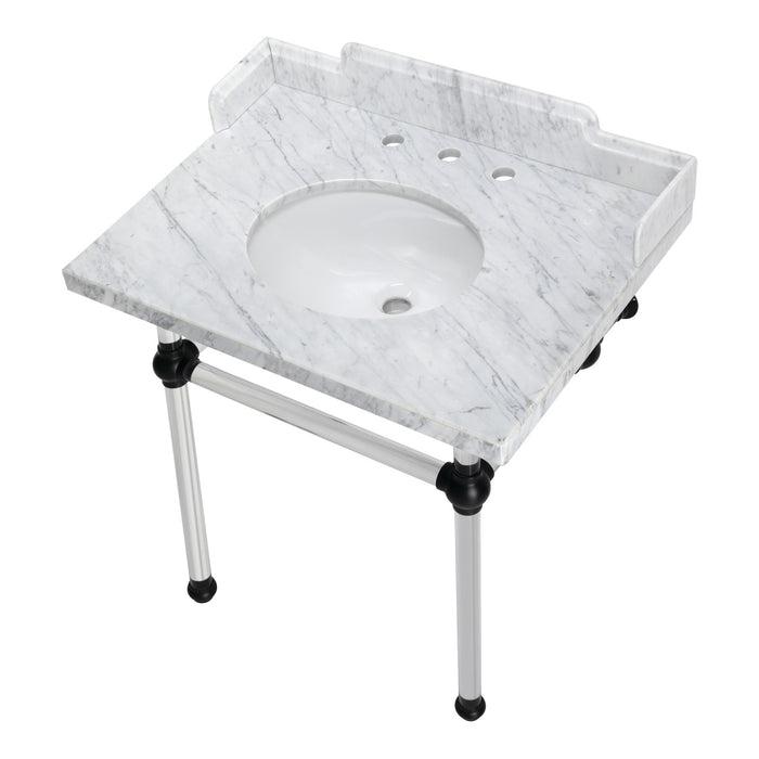 Fauceture LMS3030MA0 30-Inch Carrara Marble Console Sink with Acrylic Legs, Marble White/Matte Black