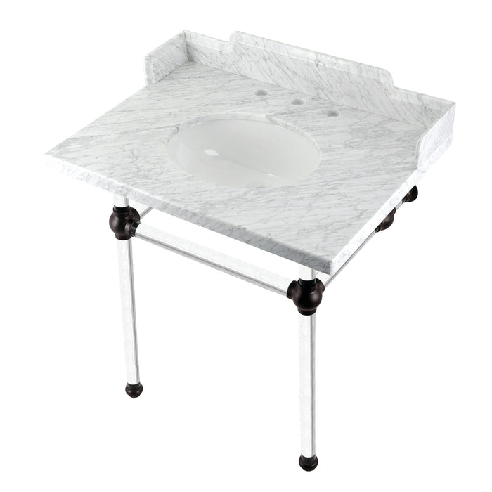 Fauceture LMS3030MA5 30-Inch Carrara Marble Console Sink with Acrylic Legs, Marble White/Oil Rubbed Bronze