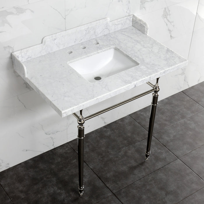 Fauceture LMS3622M8SQ6 36-Inch Carrara Marble Console Sink with Brass Legs, Marble White/Polished Nickel