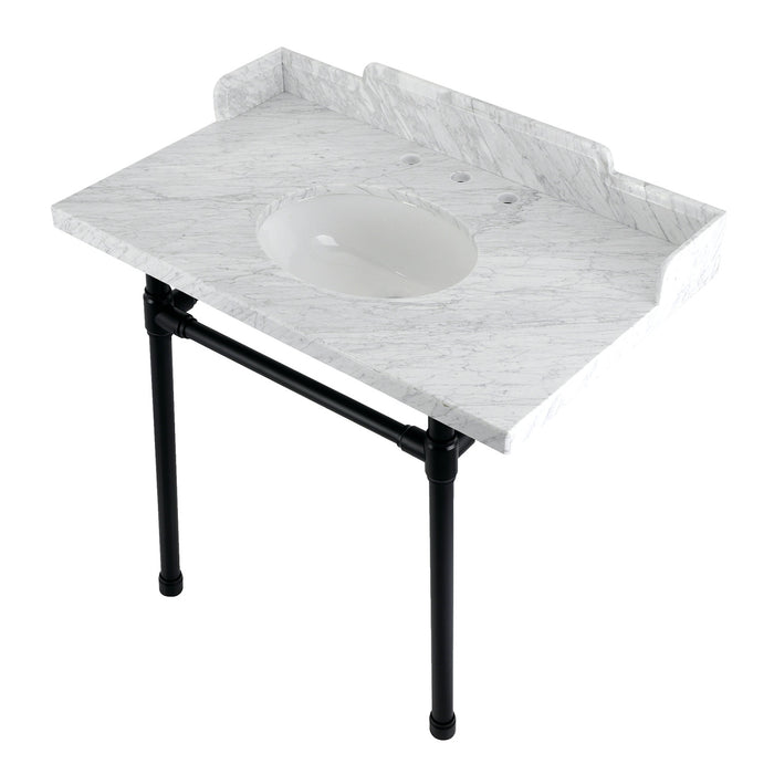 Fauceture LMS36M80ST 36-Inch Carrara Marble Console Sink with Stainless Steel Legs, Marble White/Matte Black