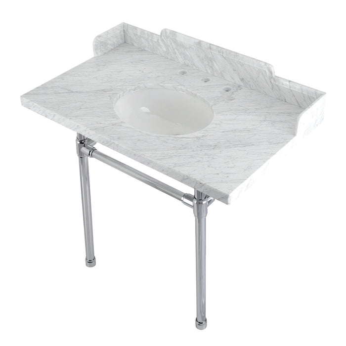 Fauceture LMS36M81ST 36-Inch Carrara Marble Console Sink with Stainless Steel Legs, Marble White/Polished Chrome
