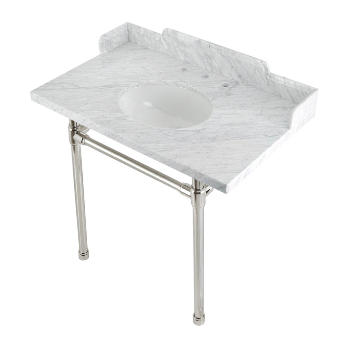 Fauceture LMS36M86ST 36-Inch Carrara Marble Console Sink with Stainless Steel Legs, Marble White/Polished Nickel