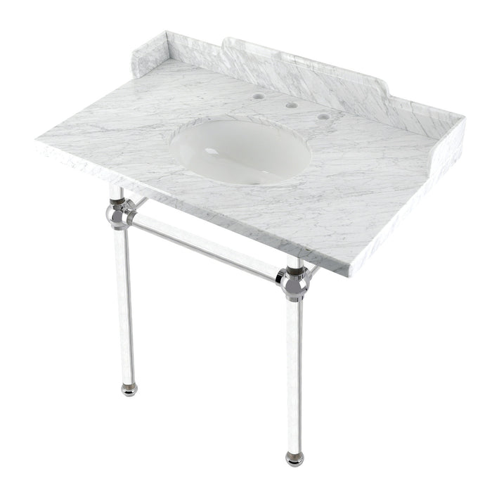 Fauceture LMS36MA1 36-Inch Carrara Marble Console Sink with Acrylic Legs, Marble White/Polished Chrome
