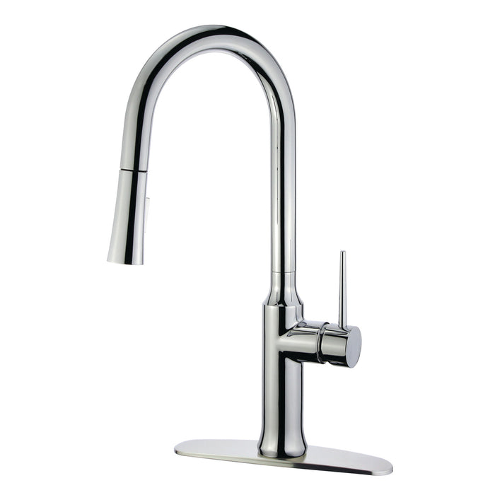 New York LS2721NYL Single-Handle 1-Hole Deck Mount Pull-Down Sprayer Kitchen Faucet, Polished Chrome
