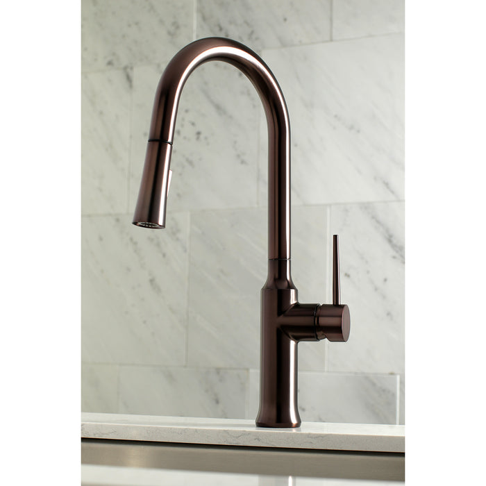 New York LS2725NYL Single-Handle 1-Hole Deck Mount Pull-Down Sprayer Kitchen Faucet, Oil Rubbed Bronze