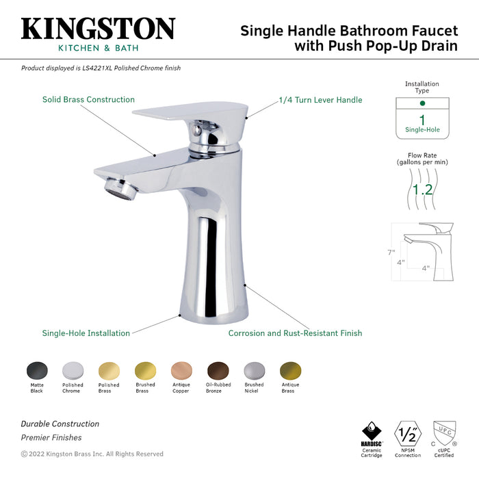 Millennium LS4220XL Single-Handle 1-Hole Deck Mount Bathroom Faucet with Push Pop-Up, Matte Black