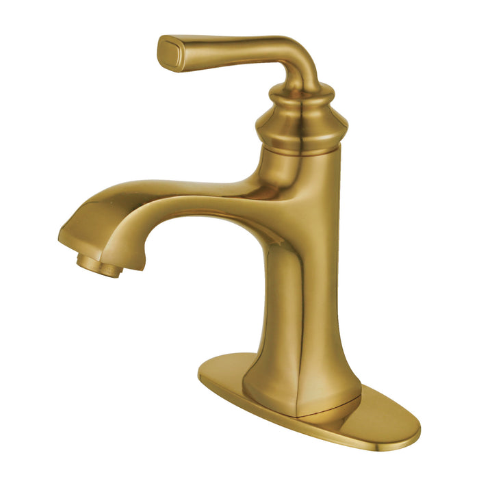 Restoration LS4423RXL Single-Handle 1-Hole Deck Mount Bathroom Faucet with Push Pop-Up, Brushed Brass