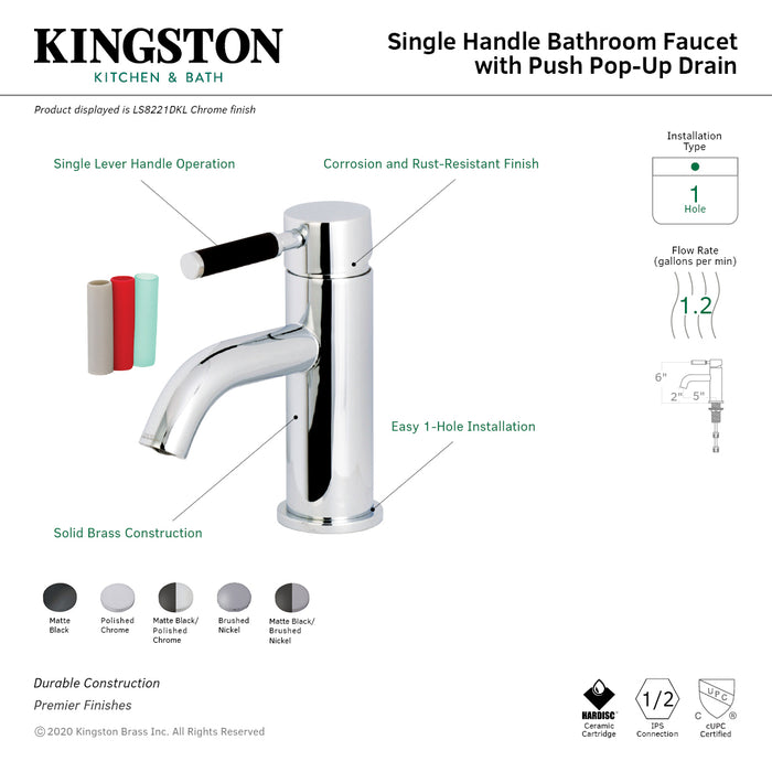 Kaiser LS8220DKL Single-Handle 1-Hole Deck Mount Bathroom Faucet with Push Pop-Up, Matte Black