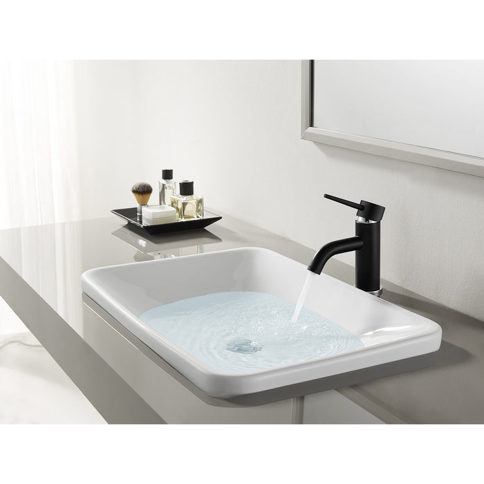 New York LS8227NYL Single-Handle 1-Hole Deck Mount Bathroom Faucet with Push Pop-Up, Matte Black/Polished Chrome