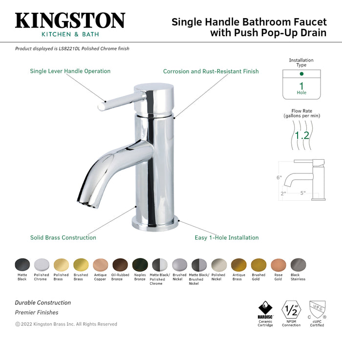 Concord LS8228DL Single-Handle 1-Hole Deck Mount Bathroom Faucet with Push Pop-Up, Brushed Nickel