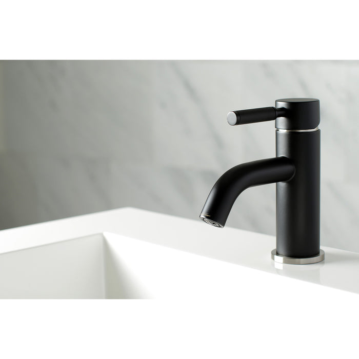 Kaiser LS8229DKL Single-Handle 1-Hole Deck Mount Bathroom Faucet with Push Pop-Up, Matte Black/Brushed Nickel