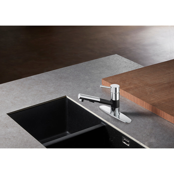 Concord LS8407DL Single-Handle 1-Hole Deck Mount Pull-Out Sprayer Kitchen Faucet, Matte Black/Polished Chrome
