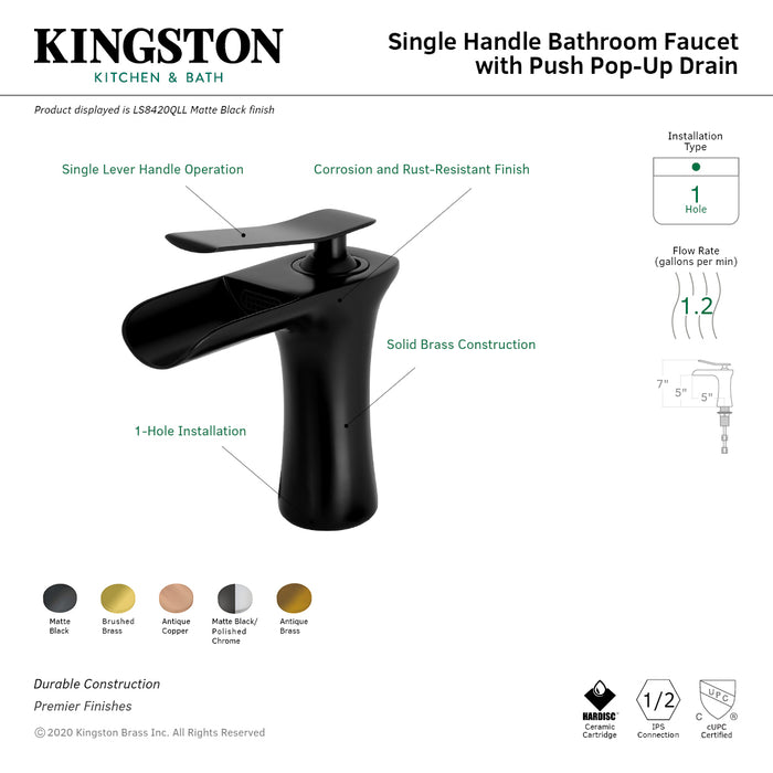 Executive LS8423QLL Single-Handle 1-Hole Deck Mount Bathroom Faucet with Push Pop-Up, Brushed Brass
