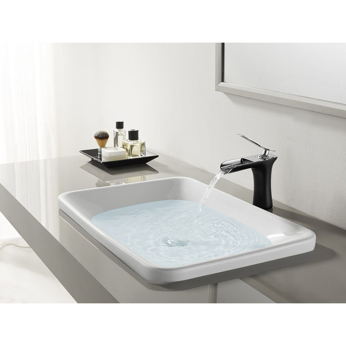 Executive LS8427QLL Single-Handle 1-Hole Deck Mount Bathroom Faucet with Push Pop-Up, Matte Black/Polished Chrome