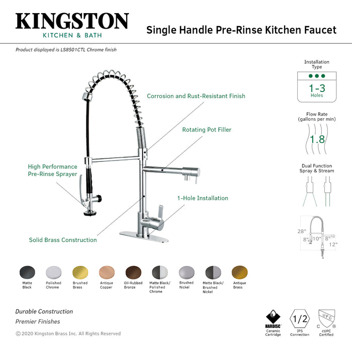 Continental LS8505CTL Single-Handle 1-Hole Deck Mount Pre-Rinse Kitchen Faucet, Oil Rubbed Bronze