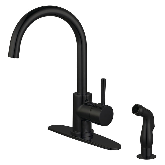 Concord LS8570DLSP Single-Handle Deck Mount Kitchen Faucet with Side Sprayer, Matte Black