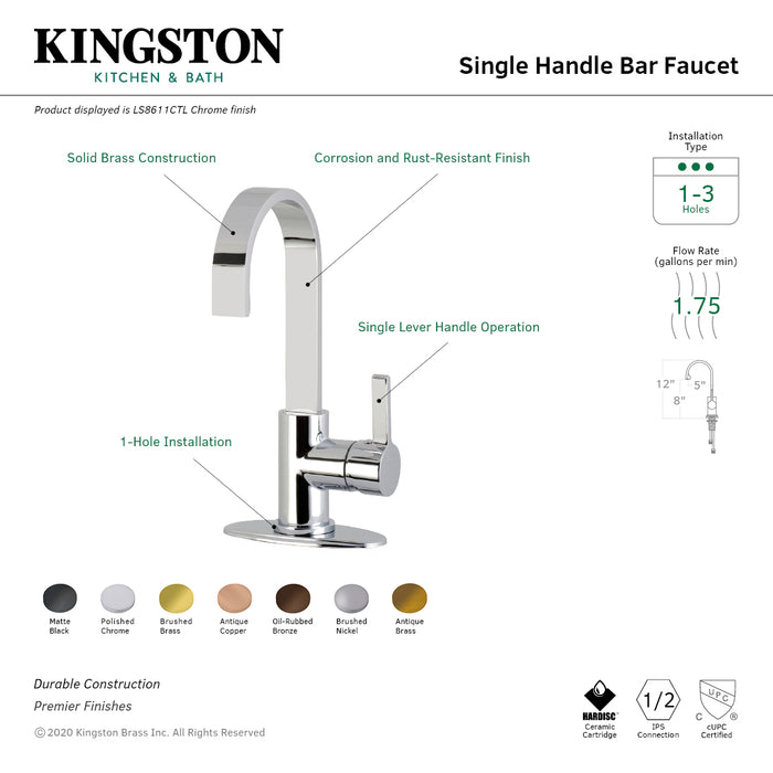Continental LS8618CTL Single-Handle 1-Hole Deck Mount Bar Faucet, Brushed Nickel