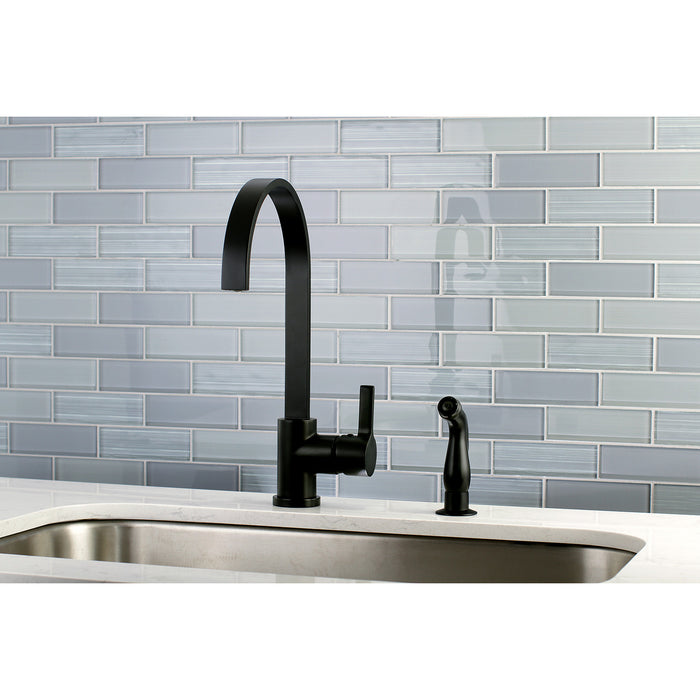 Continental LS8710CTLSP Single-Handle 2-Hole Deck Mount Kitchen Faucet with Side Sprayer, Matte Black