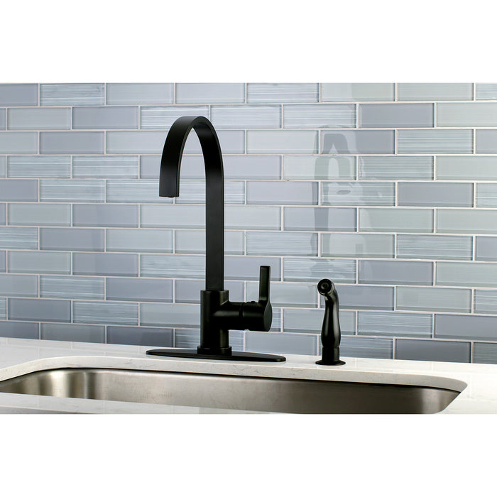 Continental LS8710CTLSP Single-Handle 2-Hole Deck Mount Kitchen Faucet with Side Sprayer, Matte Black